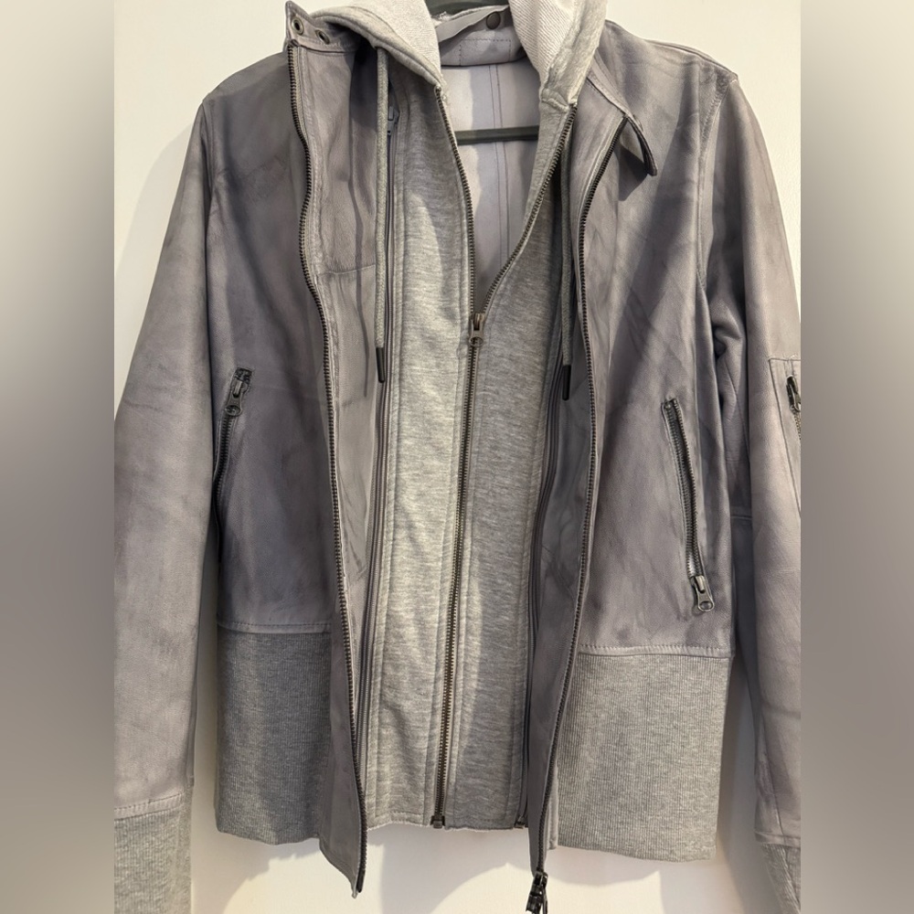 JKT NYC Gray Bomber Jacket converts to hoodie
